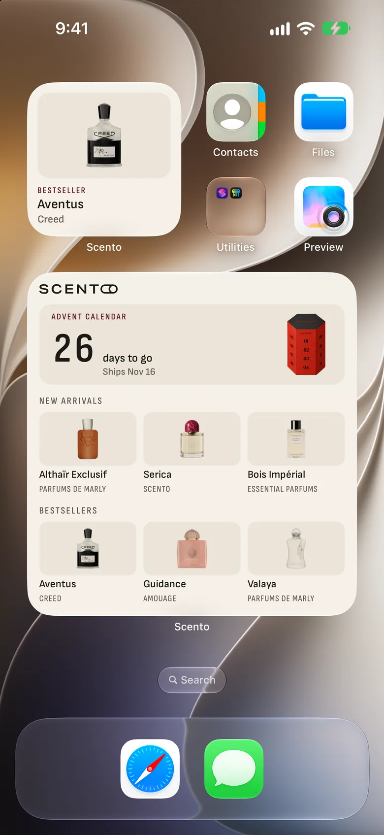 Scento widgets on the iPhone Home Screen